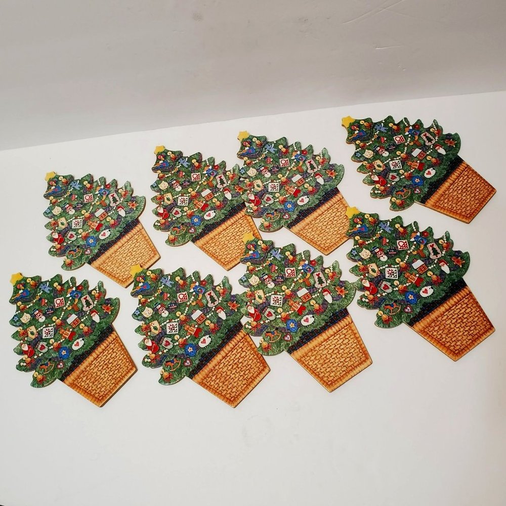 Christmas Tree Coasters / Hot Mats, Set of 8, Cork-backed Holiday Decor LIKE NEW